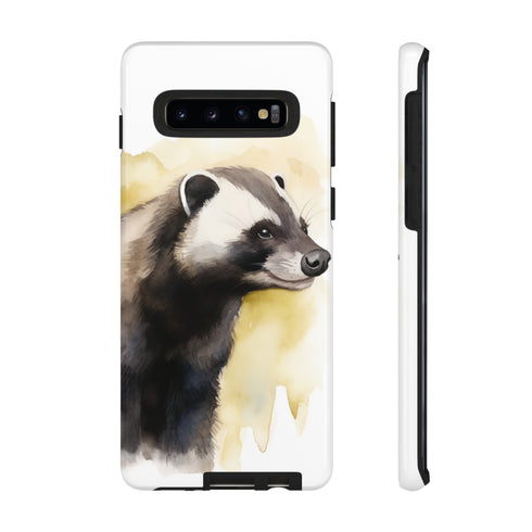 Badger on a Yellow Background - Impact Resistant Phone Case Samsung Galaxy S10 Glossy